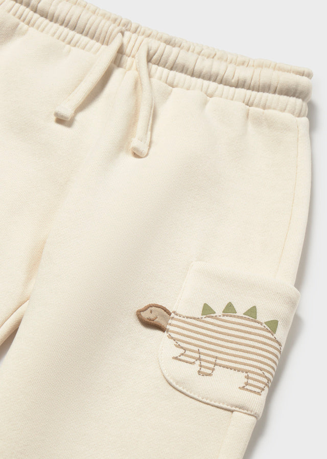 Pantalone Jogger Neonato in Felpa Panna con Animaletti Mayoral