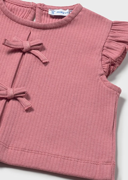 Top Bambina a costine Mayoral Rosa Antico con Fiocchi