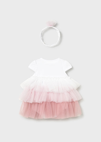 Abito neonata rosa in tulle e fascia Mayoral