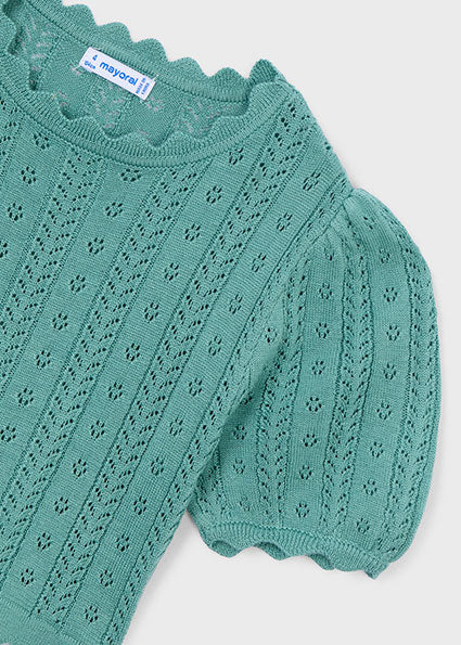 Maglia bambina in maglia traforata verde Mayoral