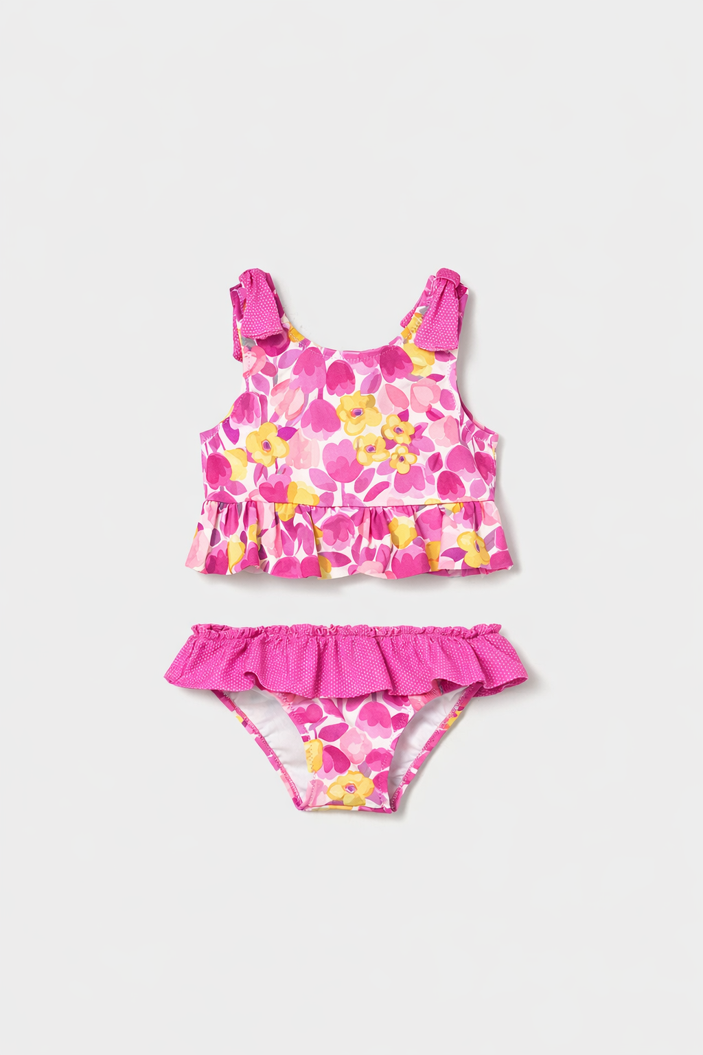 Bikini neonata Fucsia con Fantasia Floreale e Volant Mayoral