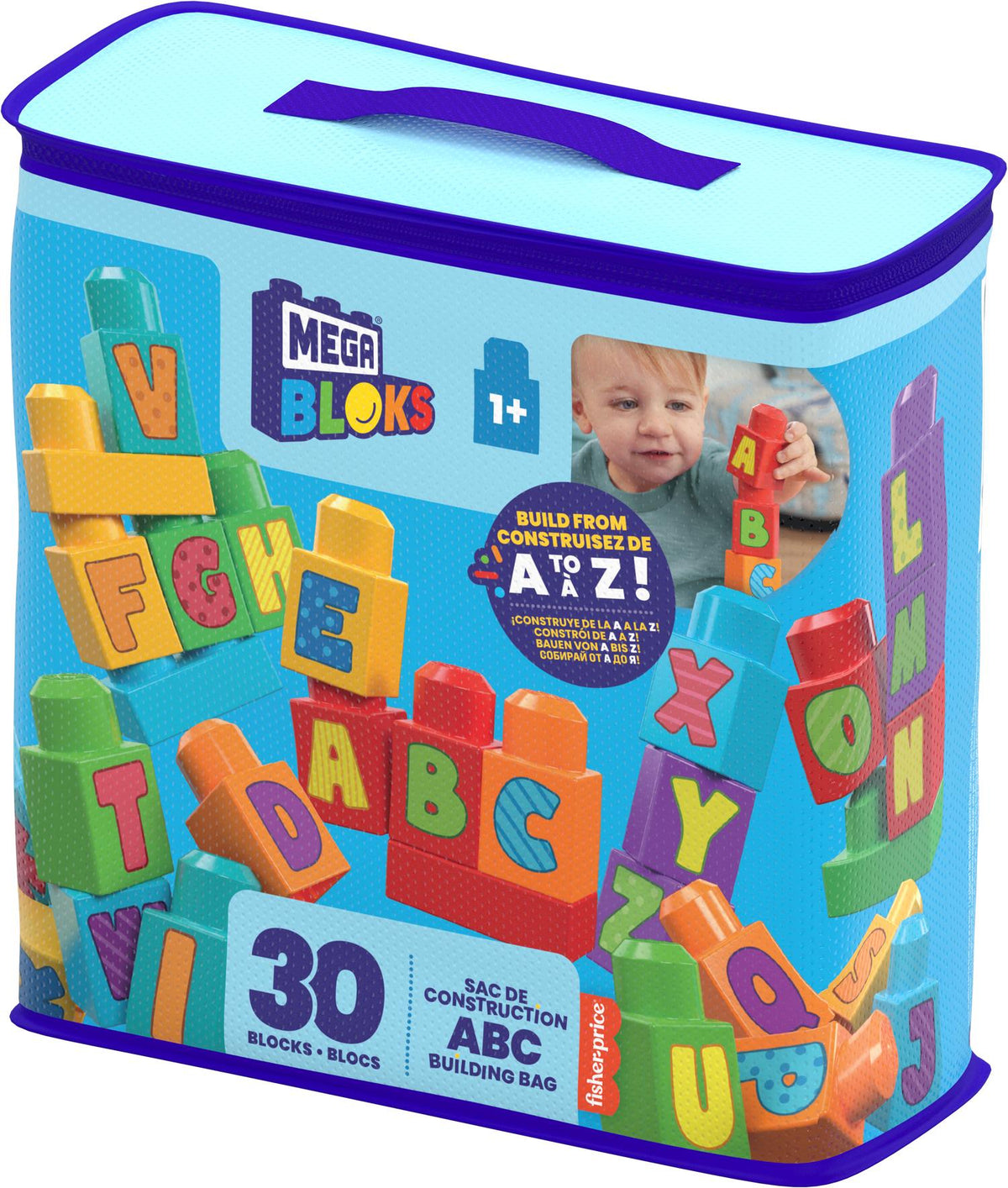 Sacca Mega Bloks ABC con grandi blocchi da costruzione per bambini da 1 anno