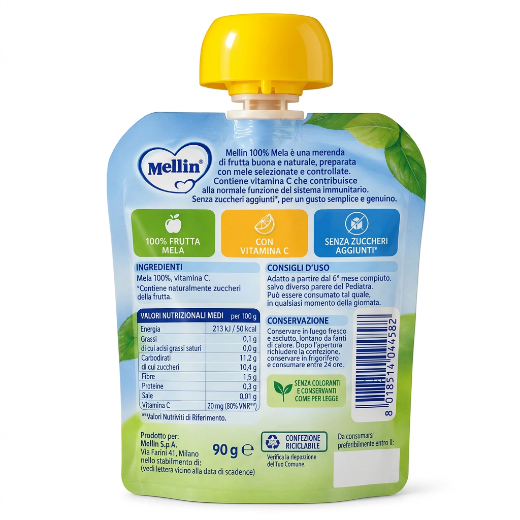 Mellin Spremi e Gusta 100% Frutta alla Mela 90 g, pouch con vitamina C