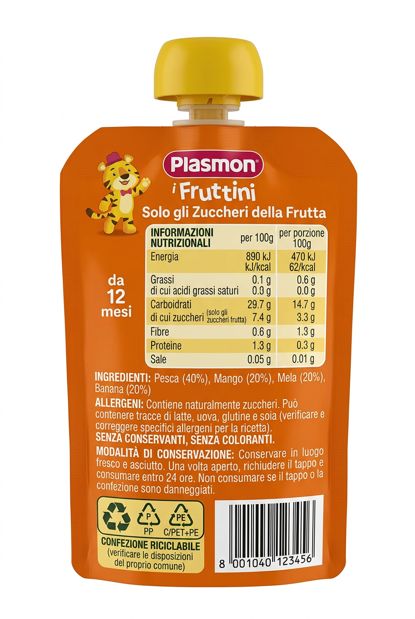 Plasmon Spremi e Gusta Pesca, Mango con Mela e Banana 130 g,