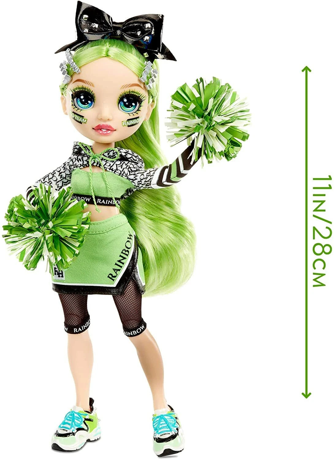 Rainbow High Cheer Jade Hunter bambola fashion cheerleader con capelli verdi e pom-pom