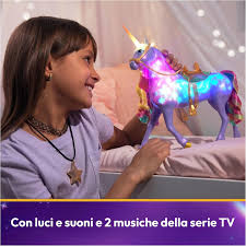 Unicorn Academy Wildstar con effetti luminosi arcobaleno e criniera multicolore.
