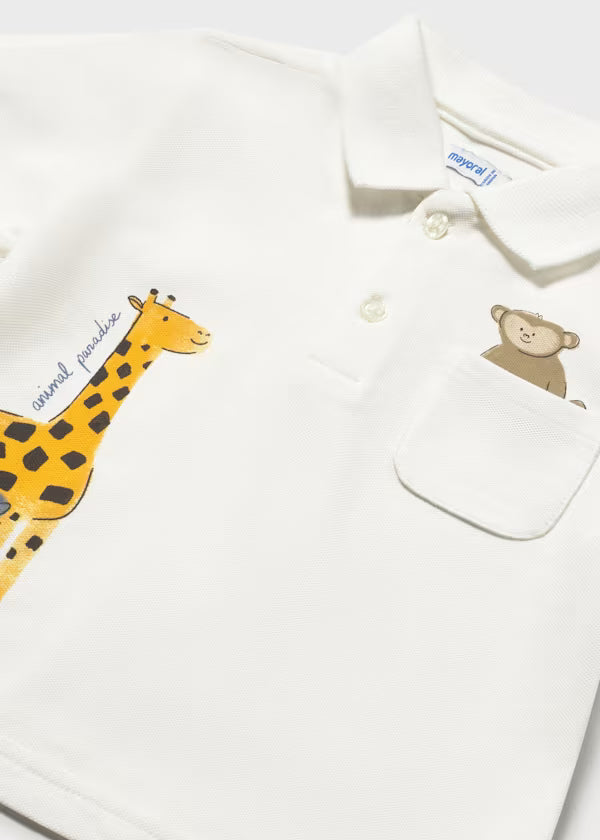 Polo neonato panna con animaletti Mayoral