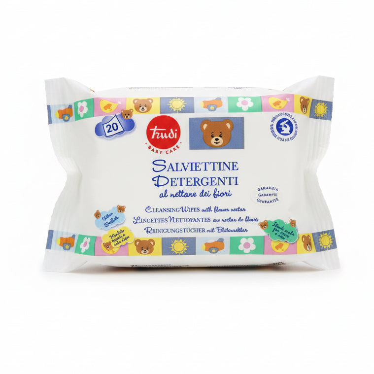rudi Baby Care Salviettine Detergenti 20 pezzi al nettare dei fiori, ideali per il cambio pannolino, la pulizia di mani e viso del neonato.