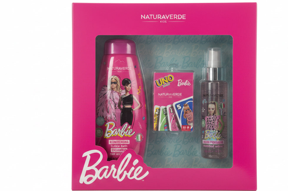 Barbie Set Regalo – Bagnoschiuma, Carte UNO, Acqua Profumata