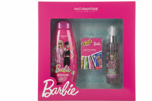 Barbie Set Regalo – Bagnoschiuma, Carte UNO, Acqua Profumata