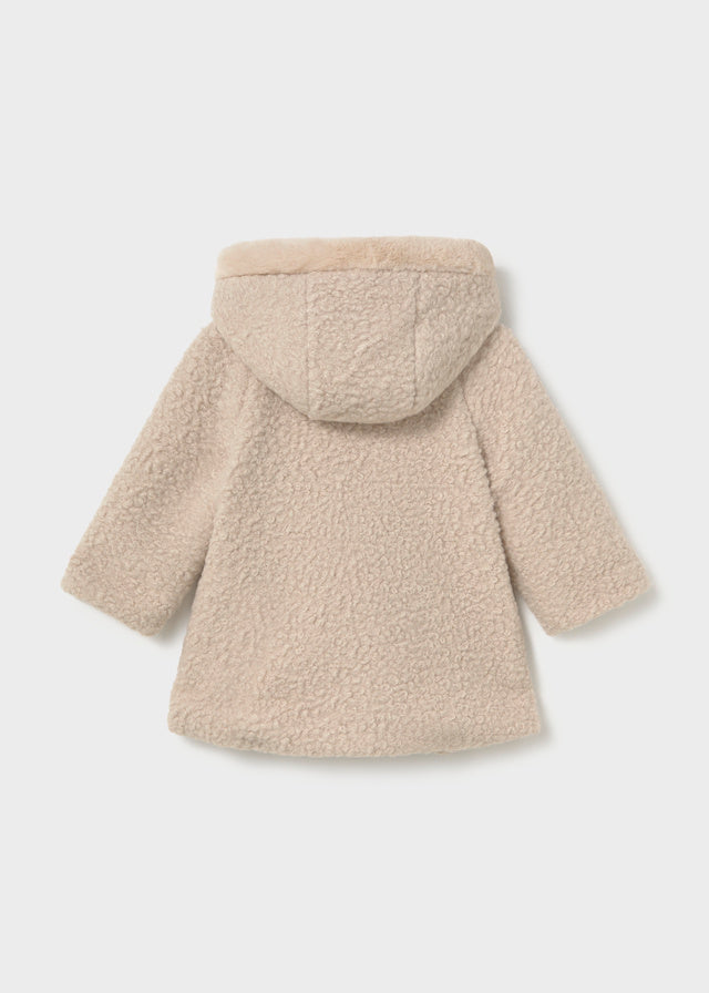 Cappotto Teddy Beige con Cappuccio e Fiocchi Neonata Mayoral