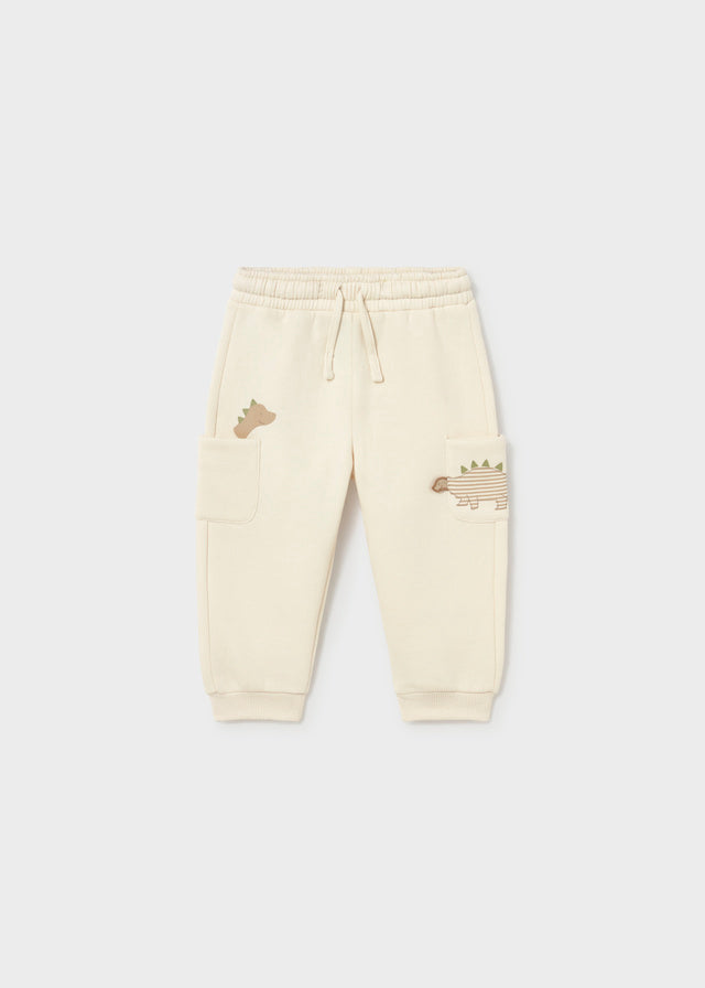 Pantalone Jogger Neonato in Felpa Panna con Animaletti Mayoral
