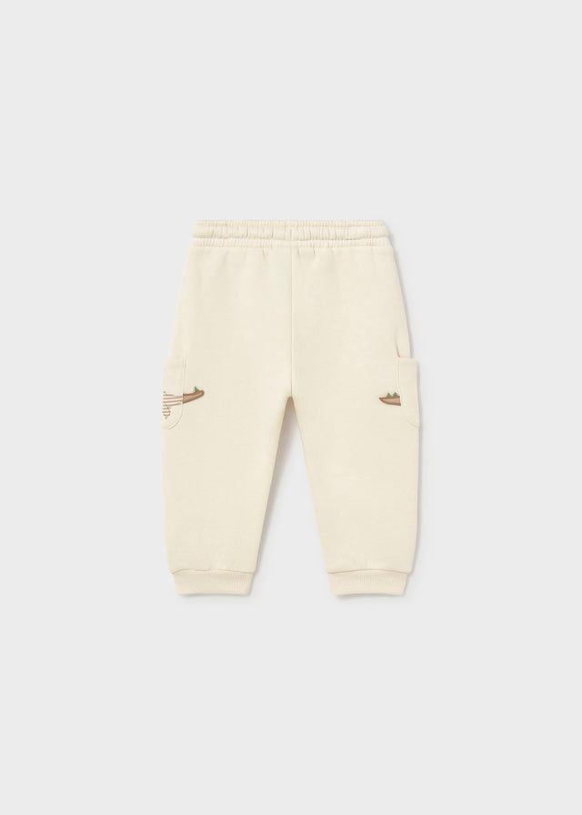 Pantalone Jogger Neonato in Felpa Panna con Animaletti Mayoral