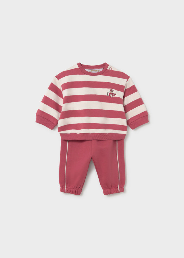 Completo Neonato con Felpa a Righe Bordeaux e Pantalone Bordeaux Mayoral