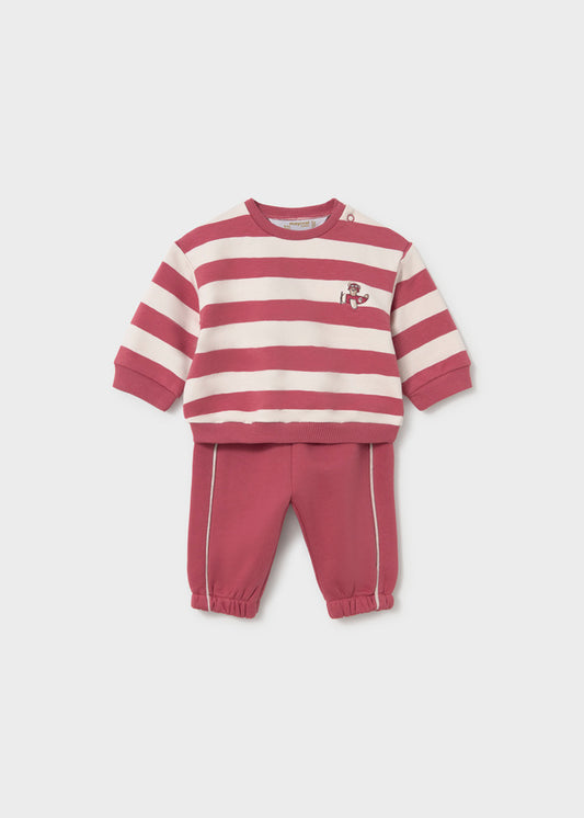 Completo Neonato con Felpa a Righe Bordeaux e Pantalone Bordeaux Mayoral