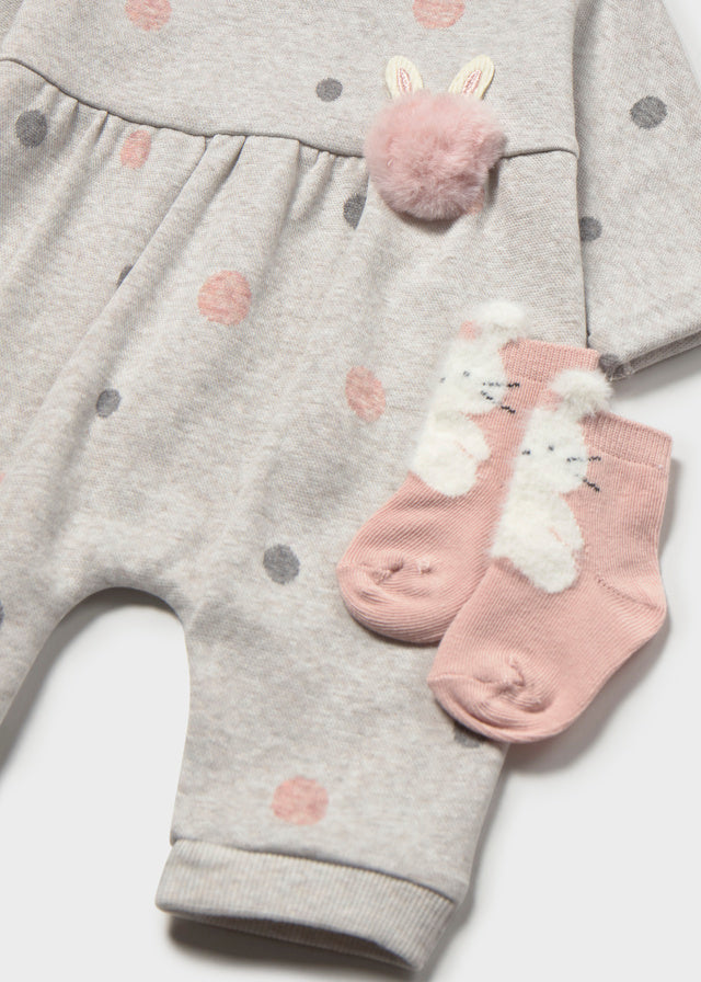 Tutina Neonata Grigio Mélange con Coniglietto e Calzini Mayoral