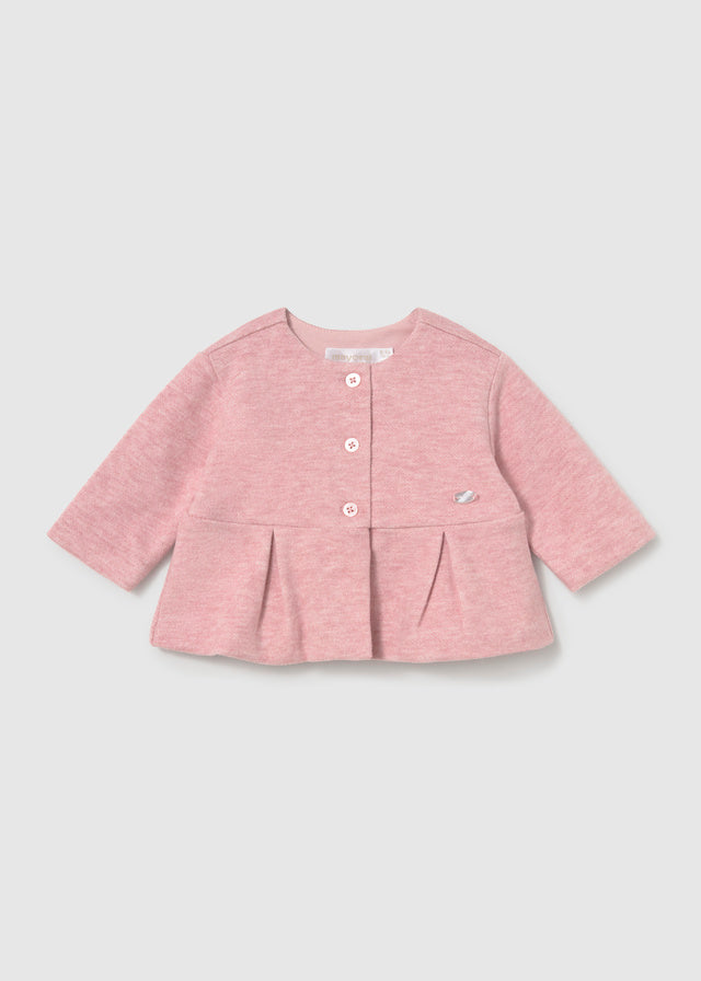 Completo Neonata 3 Pezzi con Maglia Bianca, Cardigan Rosa e Leggings Beige Mayoral