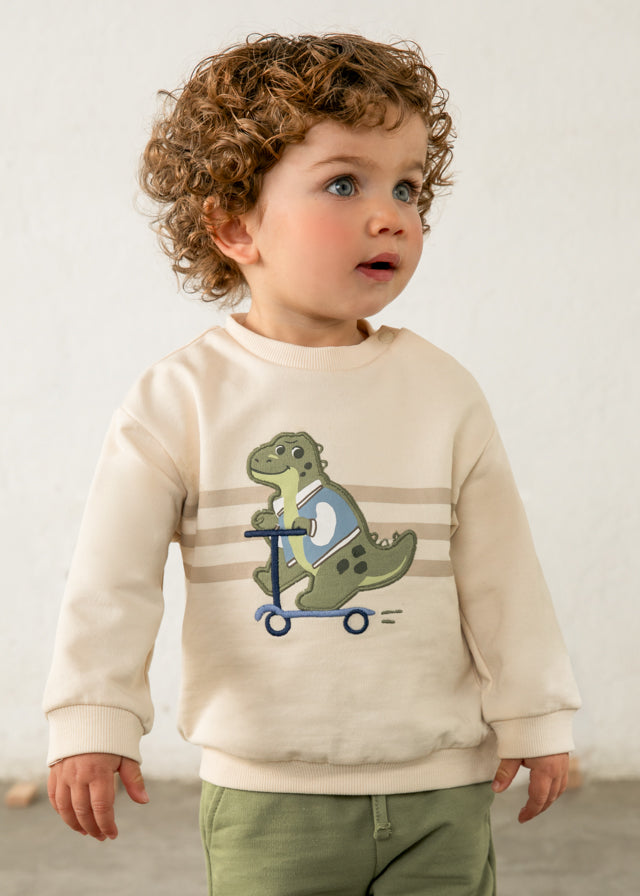 Tuta neonato Mayoral 3 pezzi con felpa dinosauro e due pantaloni