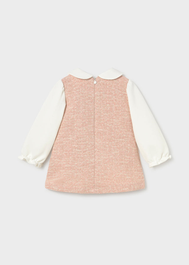 Vestito Neonata Rosa Effetto Tweed con Colletto e Fiocco Mayoral