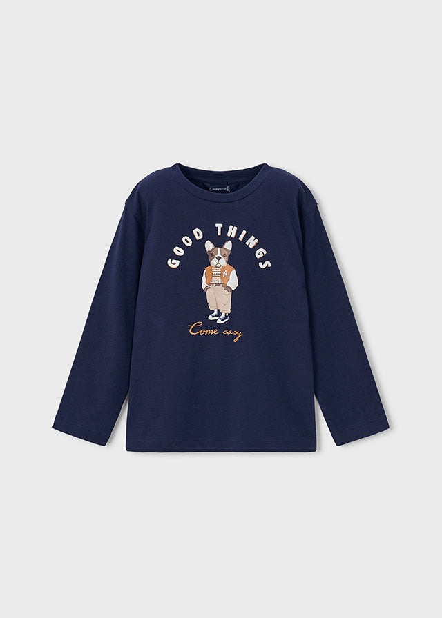 Maglia Bambino a Manica Lunga Blu Navy con Stampa Cane Mayoral