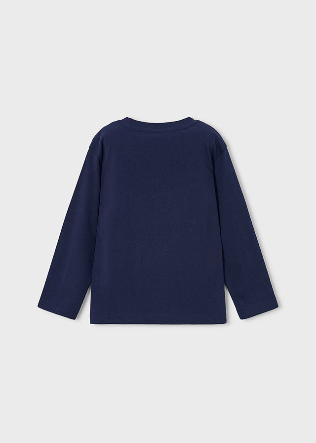 Maglia Bambino a Manica Lunga Blu Navy con Stampa Cane Mayoral
