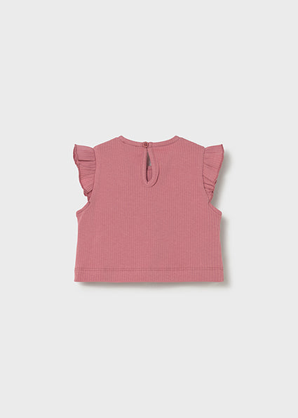 Top Bambina a costine Mayoral Rosa Antico con Fiocchi