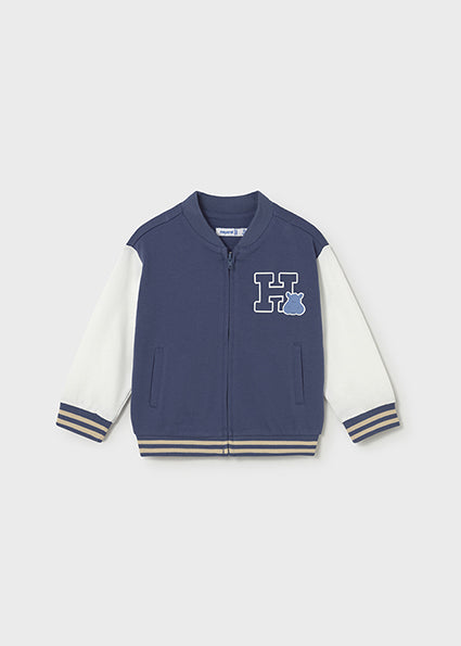 Giubbino college neonato blu con zip e stampa Mayoral