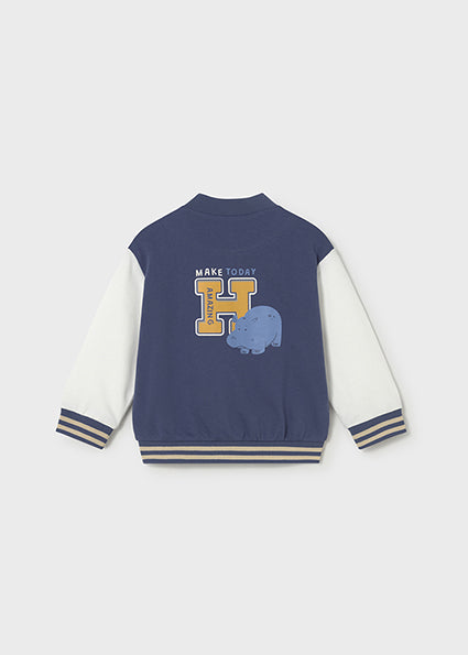 Giubbino college neonato blu con zip e stampa Mayoral