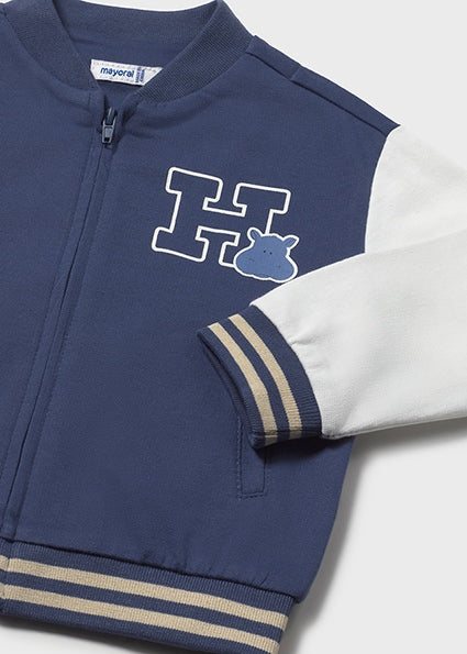 Giubbino college neonato blu con zip e stampa Mayoral