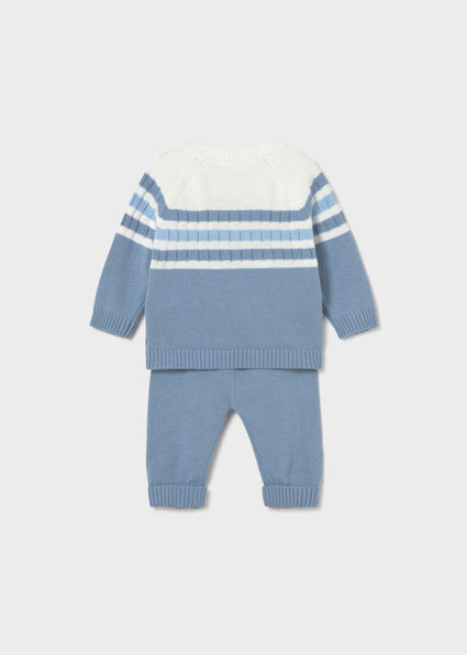 Completo neonato in maglia azzurro con righe Mayoral