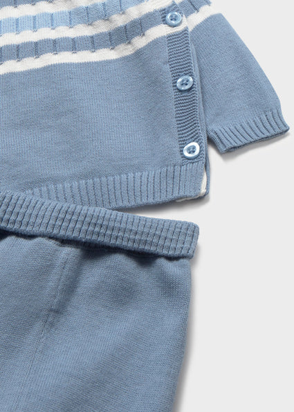 Completo neonato in maglia azzurro con righe Mayoral