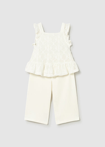 Completo bianco pantalone lungo e top neonata Mayoral
