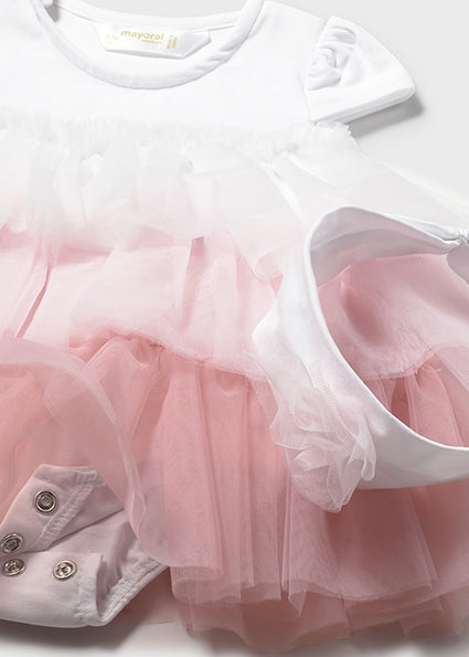Abito neonata rosa in tulle e fascia Mayoral