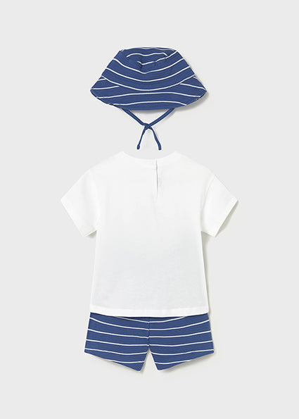 Completo in maglia pantaloncino, maglietta e cappello neonato Mayoral