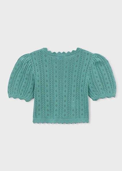 Maglia bambina in maglia traforata verde Mayoral