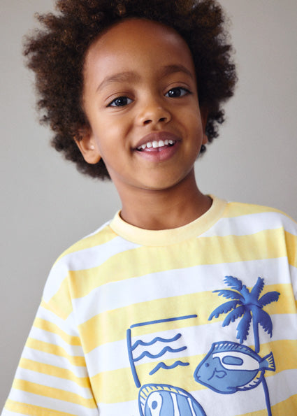 T-shirt bambino righe con stampa mare Mayoral
