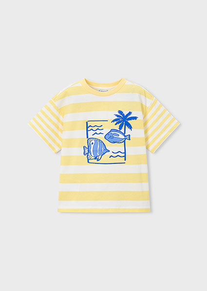 T-shirt bambino righe con stampa mare Mayoral