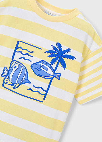 T-shirt bambino righe con stampa mare Mayoral