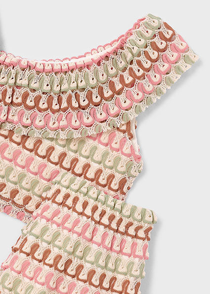 Completo bambina top monospalla e shorts traforati Mayoral