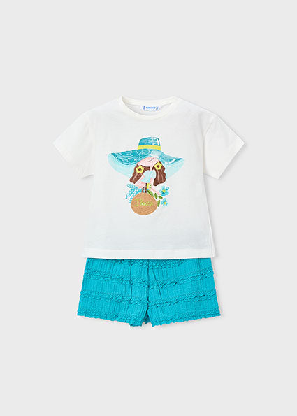 Completo bambina t-shirt e shorts turchese Mayoral