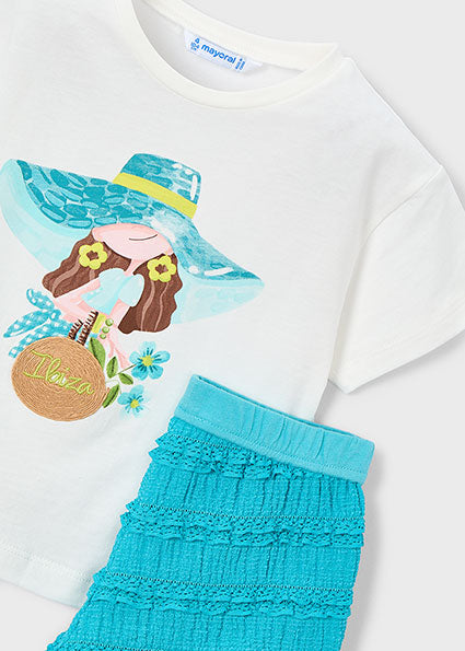Completo bambina t-shirt e shorts turchese Mayoral
