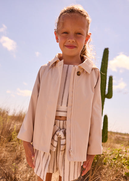 Giacca trench bambina beige con cappuccio Mayoral