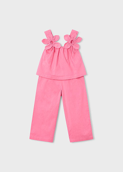 Completo pantalone e camicia bretelle bambina Mayoral