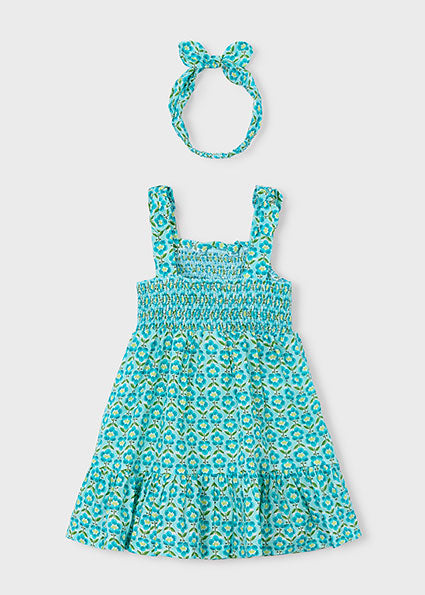Abito bambina fantasia turchese con fascia coordinata Mayoral