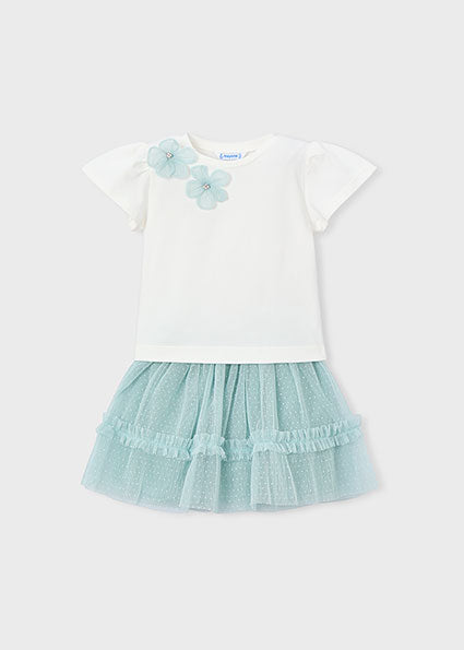 Completo bambina elegante con t-shirt e gonna in tulle Mayoral