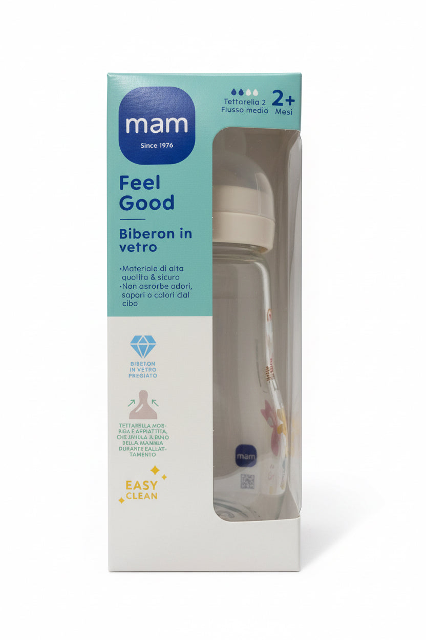 MAM Biberon in Vetro 260 ml Tortora – Resistente e Sicuro