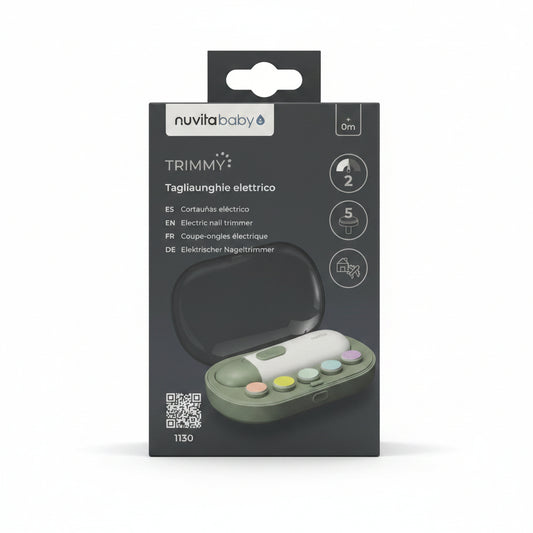 Nuvita Trimmy Tagliaunghie e Limaunghie Elettrico 1130 con 5 testine intercambiabili, 2 velocità e custodia rigida, ideale dalla nascita.