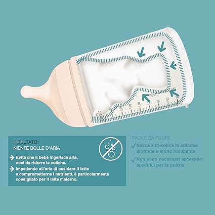 Suavinex Zero.Zero Biberon in Silicone Flusso M 270 ml – Light (con sacca interna)