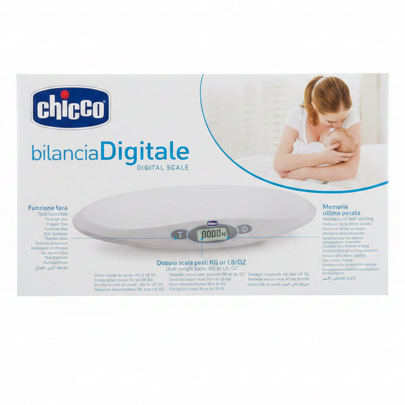 Chicco Bilancia Digitale per Neonati con display LCD, funzione tara e precisione di 10 grammi per monitorare la crescita del bambino fin dalla nascita.