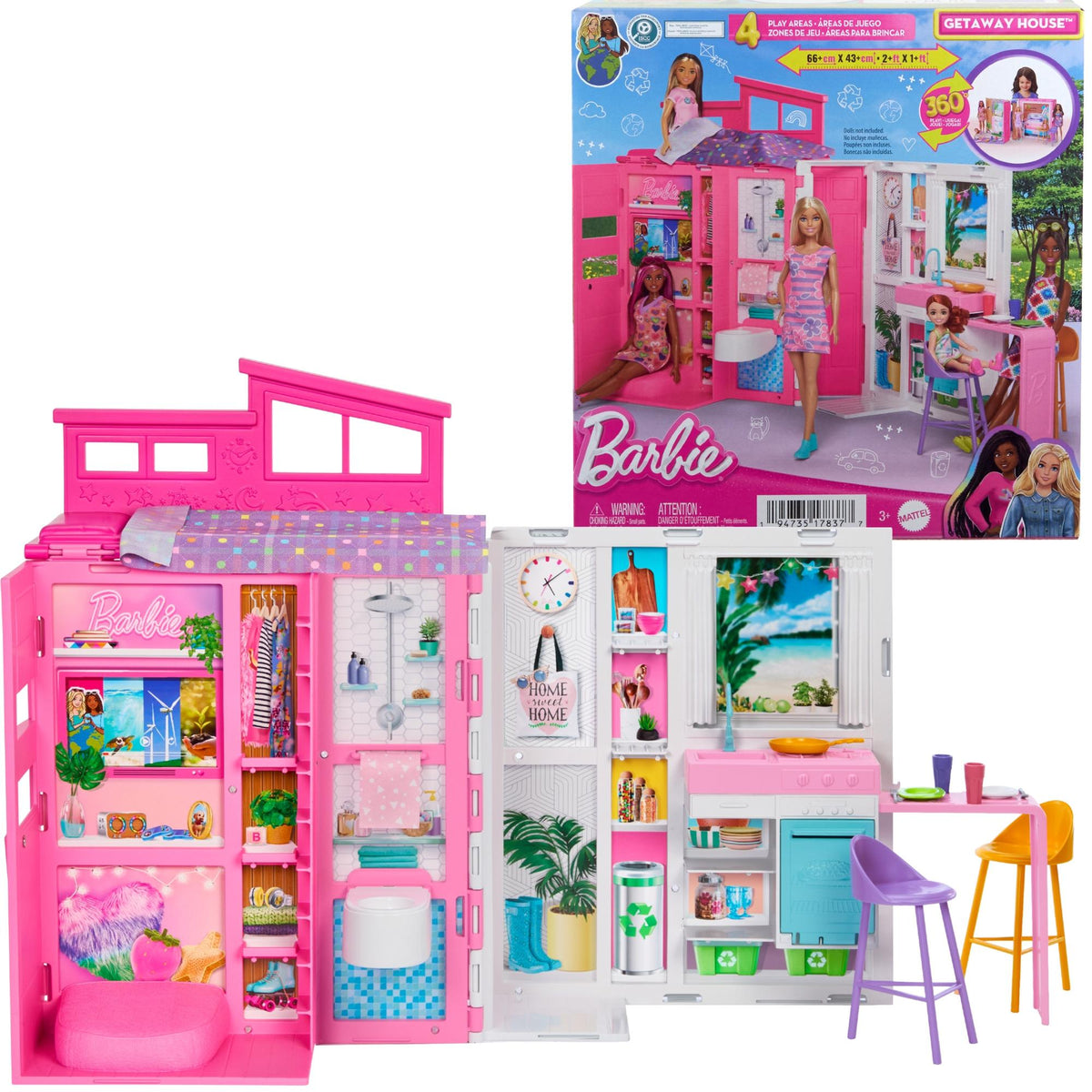 Barbie Loft Eco rosa con elementi sostenibili, pannelli solari e veicolo elettrico
